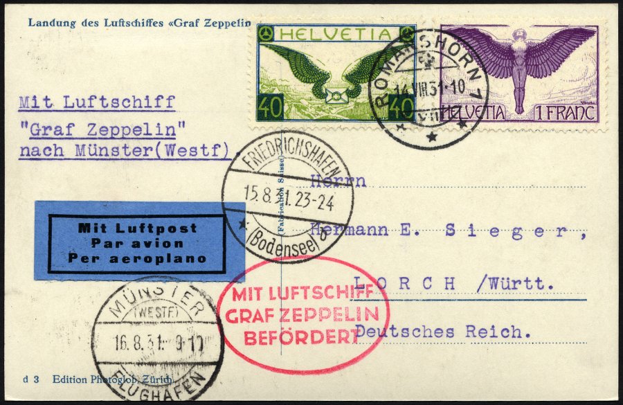 Lot 1539 - STAMPS - GERMANY GERMANY UNTIL 1945 - ZEPPELIN AND AIRMAIL -  Nordphila e.K. Stamp Auction #446